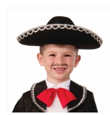 Gümüş Renk Şeritli Meksika Mariachi Latin Şapkası 55 cm Çocuk
