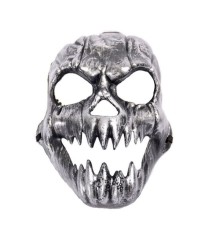 Gümüş Renk Sivri Dişli Halloween Kafatası Maskesi