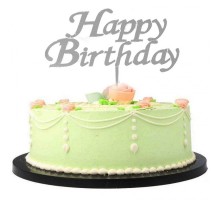 Happy Birthday Yazılı Doğum Günü Partisi Pleksi Pasta Süsü Gümüş Renk