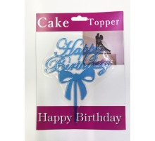 Happy Birthday Yazılı Fiyonklu Pasta Kek Çubuğu Mavi Renk