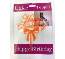Happy Birthday Yazılı Fiyonklu Pasta Kek Çubuğu Turuncu Renk
