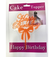 Happy Birthday Yazılı Fiyonklu Pasta Kek Çubuğu Turuncu Renk