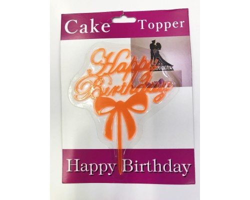 Happy Birthday Yazılı Fiyonklu Pasta Kek çubuğu Turuncu Renk