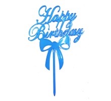 Happy Birthday Yazılı Mavi Renk Pasta Süslemesi Kek Çubuğu 13 cm