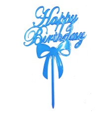Happy Birthday Yazılı Mavi Renk Pasta Süslemesi Kek Çubuğu 13 cm