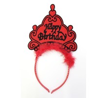 Happy Birthday Neon Kırmızı Renk Doğum Günü Tacı 24x15 cm
