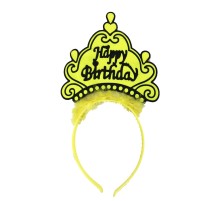 Happy Birthday Neon Sarı Renk Doğum Günü Tacı 24x15 cm
