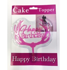 Happy Birthday Yazılı Pembe Dallı Pasta Kek Çubuğu