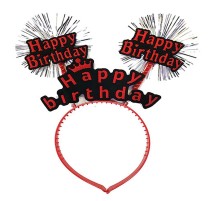Happy Birthday Yazılı Püsküllü Neon Kırmızı Renk Doğum Günü Tacı 22x19 cm