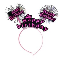 Happy Birthday Püsküllü Neon Pembe Renk Doğum Günü Tacı 22x19 cm