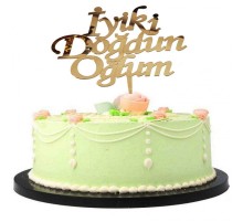 İyiki Doğdun Oğlum Yazılı Doğum Günü Partisi Pleksi Pasta Süsü Altın Renk
