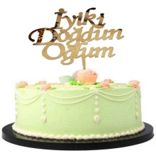 İyiki Doğdun Oğlum Yazılı Doğum Günü Partisi Pleksi Pasta Süsü Altın Renk