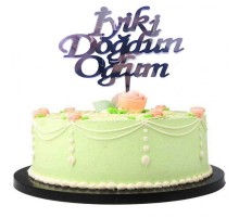 İyiki Doğdun Oğlum Yazılı Doğum Günü Partisi Pleksi Pasta Süsü Gümüş Renk