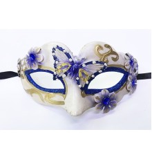 Kelebek İşlemeli Masquerade Venedik Maskesi Mavi Renk 7x16 cm
