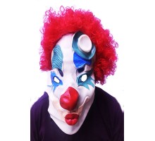 Kırmızı Renk Afro Bonus Peruklu Palyaço Lateks Et Maske