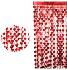 Kırmızı Renk Kalp şekilli Metalize Saçaklı Arka Fon Perde Dekorasyon