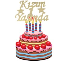 Kızım 1 Yaşında İlk Yaş Doğum Günü Partisi Pleksi Pasta Süsü Altın Renk