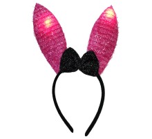 Led Işıklı Yanar Söner Püsküllü Fuşya Renk Tavşan Tacı