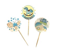 Mavi Renk Bebek Figürlü At Temalı Baby Shower Parti Kürdan Süsü 20 Adet