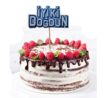 Mavi Renk İyiki Doğdun Yazılı Kürdan Süsü 2 Adet 8x8 cm