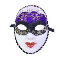 Mor Renk Masquerade Simli Yılbaşı Parti Maskesi Tam Yüz Yetişkin