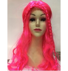 Neon Pembe Renk Örgülü Helen Karakter Peruğu Takma Saç