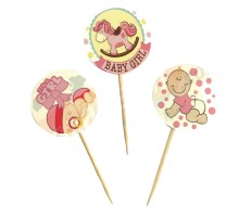 Pembe Renk Bebek Figürlü At Temalı Baby Shower Parti Kürdan Süsü 20 Adet