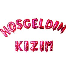 Pembe Renk üzeri Beyaz Kalpli Hoşgeldin Kızım Folyo Balon 35 Cm