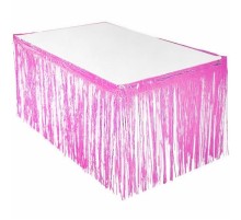 Püsküllü Işıltılı Metalize Pembe Renk Masa Eteği 75 cm x 4 m