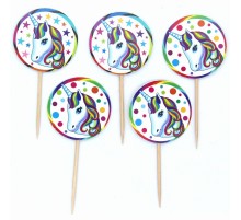 Rengarenk Unicorn Temalı Süslemeli Parti Kürdan Süsü 20 Adet