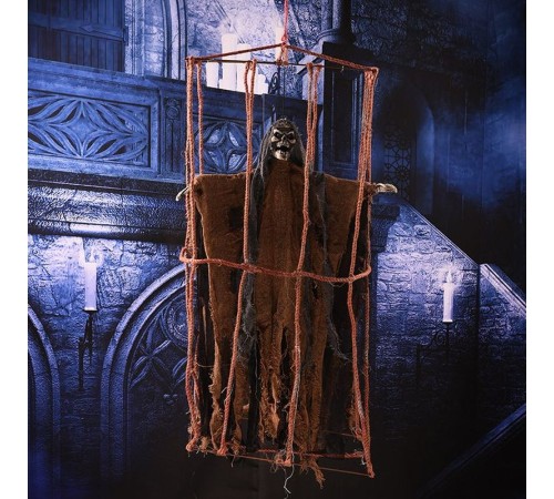 Ürpertici Scary Halloween Sesli Hareketli Sensörlü Siyah Kuru Kafa Dekor 90 cm