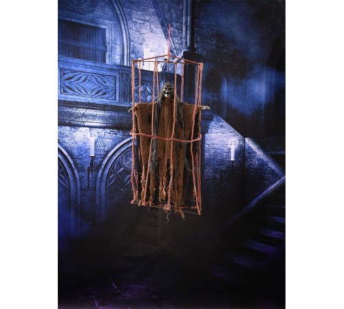Ürpertici Scary Halloween Sesli Hareketli Sensörlü Siyah Kuru Kafa Dekor 90 cm