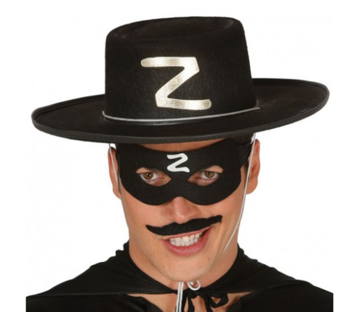 Z Logolu Yetişkin Zorro Şapkası ve Zorro Maskesi