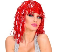 Kırmızı Işıltılı Metalize Parti Peruğu