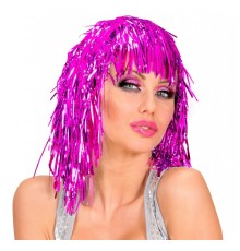 Pembe Fuşya Işıltılı Metalize Parti Peruğu