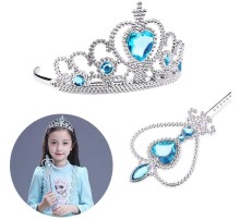 Karlar Ülkesi Elsa Mavi Kalpli Taç ve Mavi Asa Seti Çocuk Boy