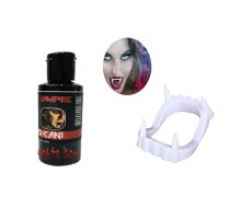 Beyaz Renk Çift Damak Takma Vampir Dişi ve 50 gr Tiyatro Kanı