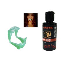 Fosforlu Çift Damak Takma Vampir Dişi ve 50 gr Tiyatro Kanı