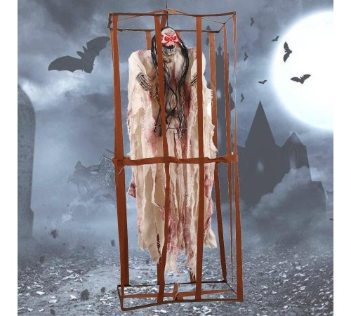 Ürpertici Scary Halloween Sesli Hareketli Sensörlü Beyaz Kuru Kafa Dekor 90 cm