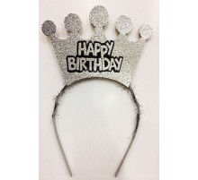 Happy Birthday Yazılı Gümüş Renk Doğum Günü Tacı
