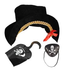 Kaptan Jack Kadife Korsan Gemici Şapkası ve Korsan Göz Bandı Maskesi