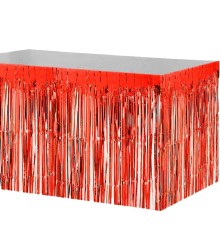 Püsküllü Işıltılı Metalize Kırmızı Renk Masa Eteği 70x300 Cm