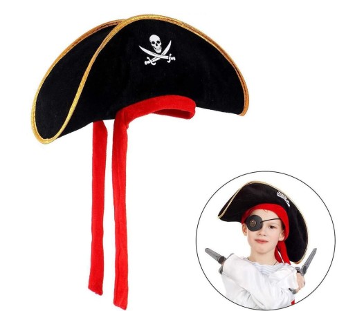 Çocuk Boy Kadife Jack Sparrow Denizci Korsan Şapkası 45x16 cm