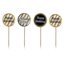 Siyah Gold Renk Temalı Happy Birthday Kürdan Süsü 20 Adet