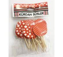 Kırmızı Üzeri Beyaz Puantiyeli Parti Kürdan Süsü 20 Adet