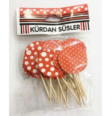 Kırmızı Üzeri Beyaz Puantiyeli Parti Kürdan Süsü 20 Adet