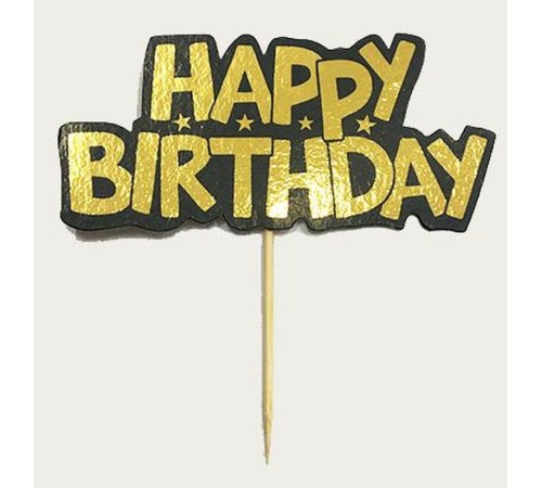 Altın Renk Happy Birthday Parti Kürdan Süsü 2 Adet