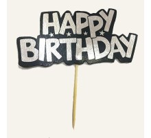 Gümüş Renk Happy Birthday Parti Kürdan Süsü 2 Adet