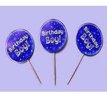 Mavi Renk Birthday Boy Yazılı Parti Kürdan Süsü 20 Adet