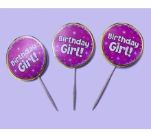 Pembe Renk Birthday Girl Parti Kürdan Süsü 20 Adet